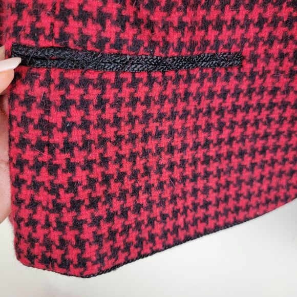 Charlotte Ford Vintage Womens Houndstooth Wool Open Blazer size 10 Red Black - Picture 8 of 12